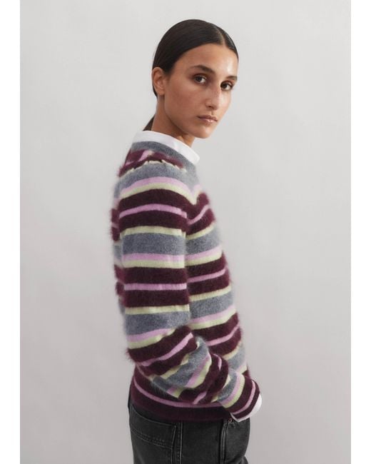 ME+EM Purple Brushed Cashmere Stripe Sweater