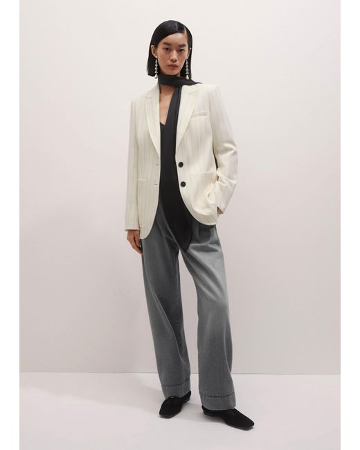 ME+EM Natural Metallic Pinstripe Contour Blazer