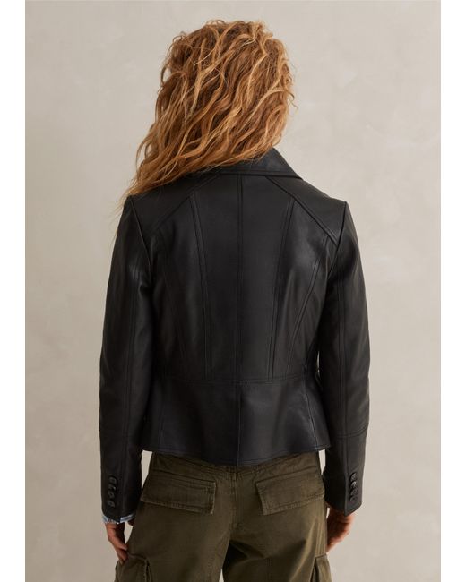 ME+EM Black Washed Leather Fitted Utility Jacket