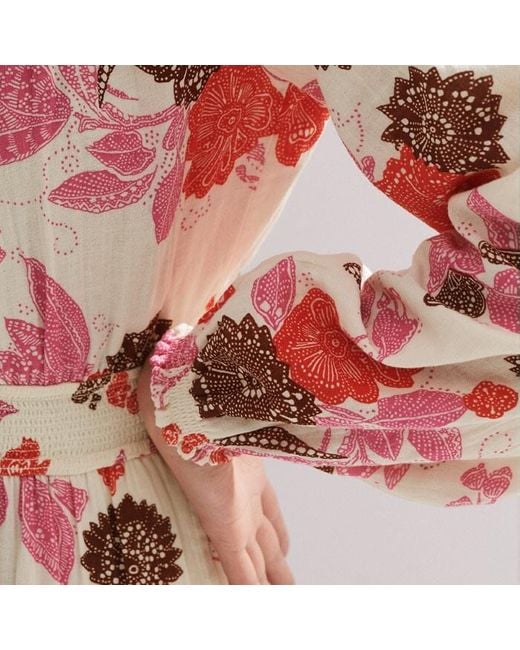 ME+EM Pink Cheesecloth Bali Print Full-length Dress