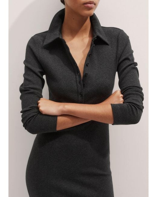 ME+EM Natural Ultimate Rib Shirt Midi Dress Charcoal Mélange