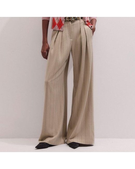 ME+EM Brown Wide Leg Double Pleat Pinstripe Trouser