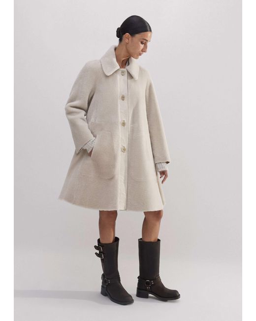 ME+EM Natural Luxe Shearling Leather-Mix Swing Coat