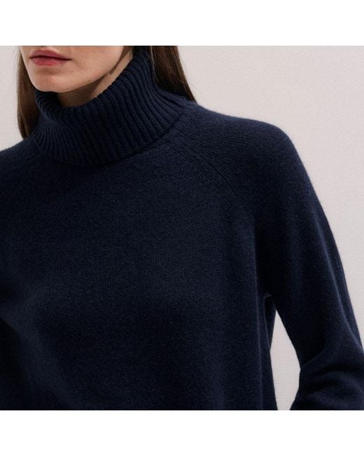 ME+EM Blue Cashmere Curved Hem Raglan Jumper + Snood