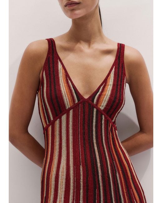 ME+EM Metallic Textured Stripe Knit Maxi Dress Pomegranate