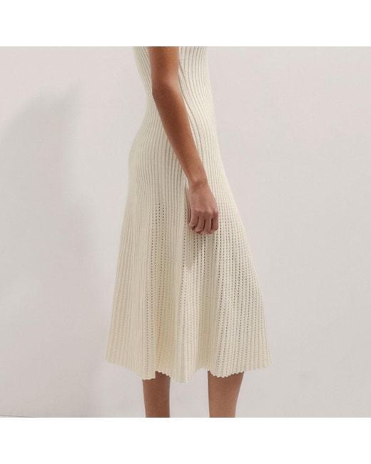 ME+EM Blue Cotton Pointelle Stitch Knit Midi Dress