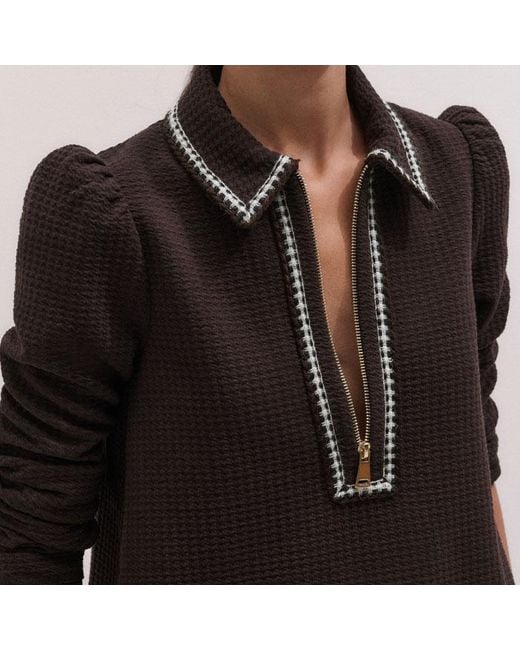 ME+EM Black Texture Zip Front Swing Top