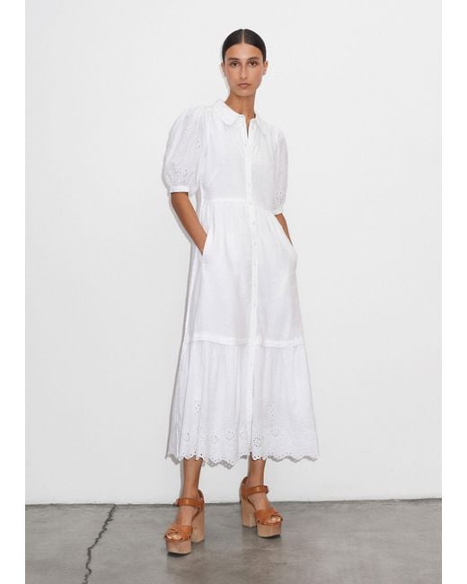 ME+EM White Broderie Anglaise Maxi Shirt Dress + Belt