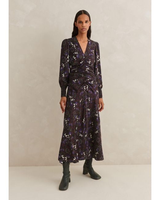 ME+EM Black Wild Meadow Print Ruched Maxi Dress