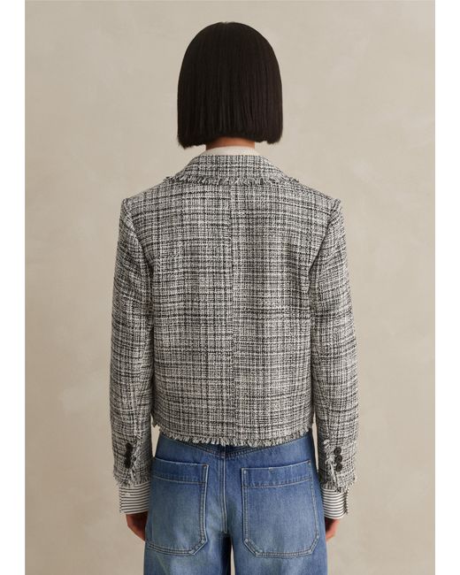 ME+EM Gray Cotton-blend Fringe Trim Crop Jacket