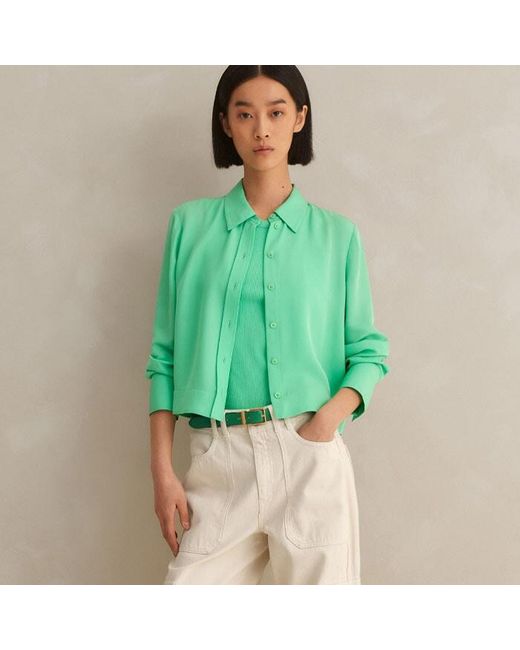ME+EM Green Silk Cropped Shirt