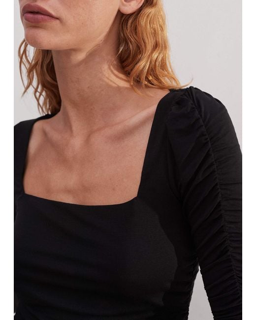 ME+EM Black Ruched Square Neck Top