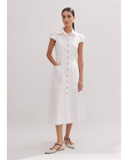 ME+EM Natural Cotton-Blend Fringed Midi Dress