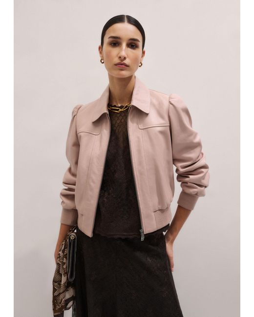 ME+EM Brown Luxe Feminine Bomber Jacket