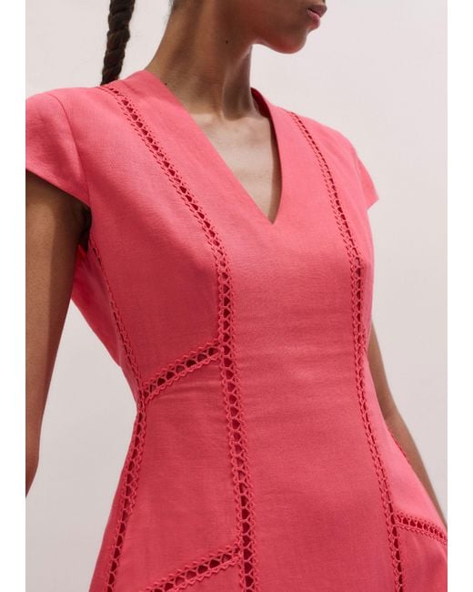 ME+EM Pink Crease-Less Embroidery Stitch Detail Maxi Dress