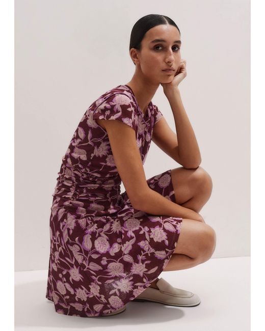 ME+EM Pink Midnight Hibiscus Print Ruched Mini Dress