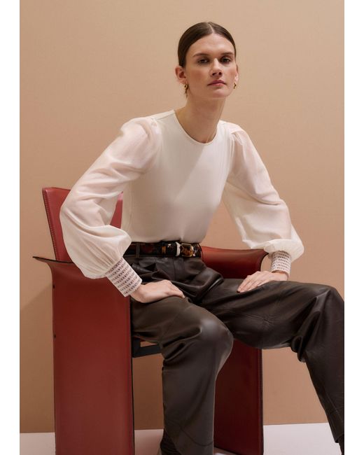 ME+EM Brown Feature Cuff Layering Blouse