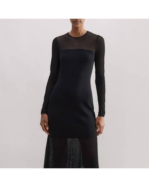 ME+EM Black Lace Stitch Evening Maxi Dress