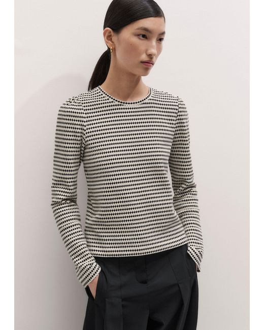 ME+EM Black Textured Stripe Puff Sleeve Top Cream
