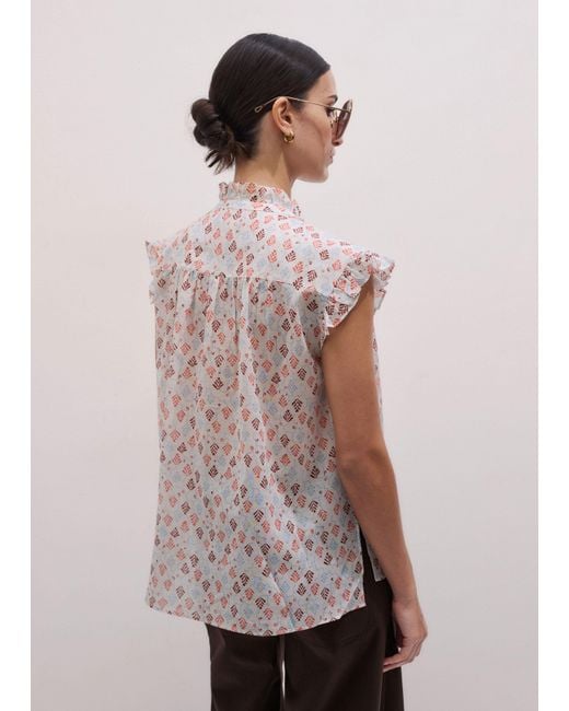 ME+EM Multicolor Cotton Geo Leaves Print Top Light Cream-Multi