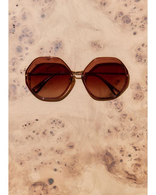 ME+EM Brown Heptagonal Frame Sunglasses