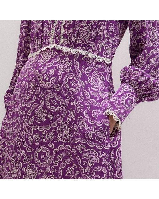 ME+EM Purple Fit & Flare Entangled Lace Print Maxi Dress