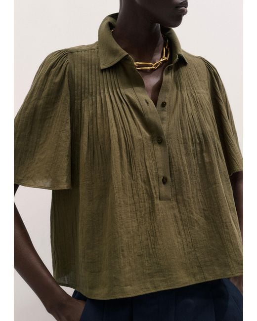 ME+EM Multicolor Cotton Swing Short Sleeve Blouse