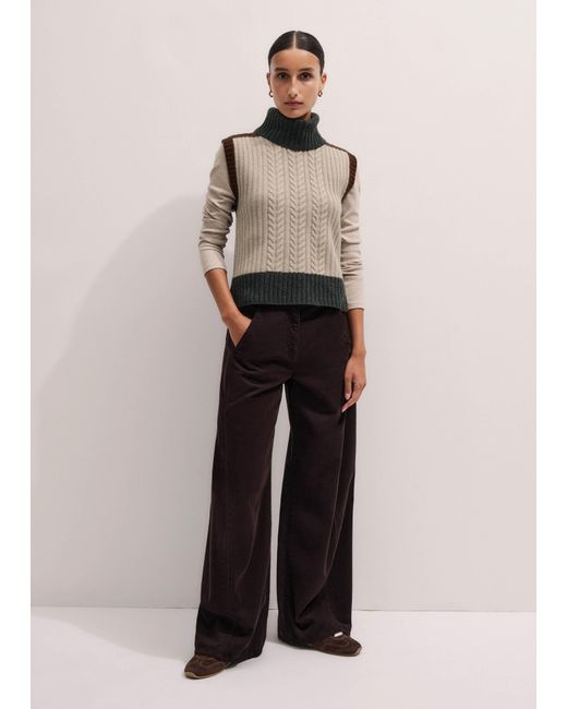 ME+EM Brown Merino Cashmere Patched Cable Knit Vest