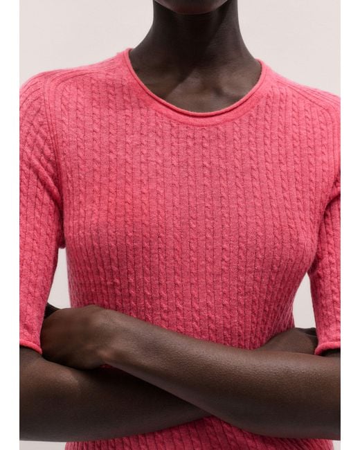 ME+EM Pink Lofty Fine Cable Knit Slim Tee