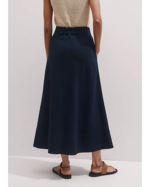 ME+EM Blue Luxe Travel Tailoring Zip-Front Midi Skirt