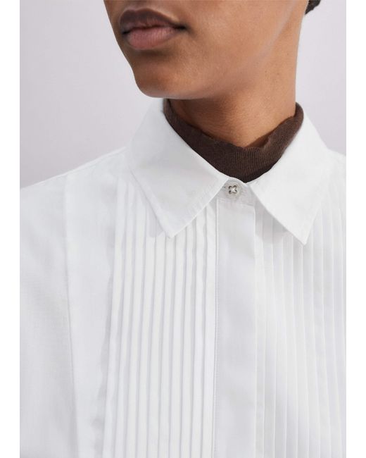 ME+EM Gray Cotton Bib Detail Crop Shirt