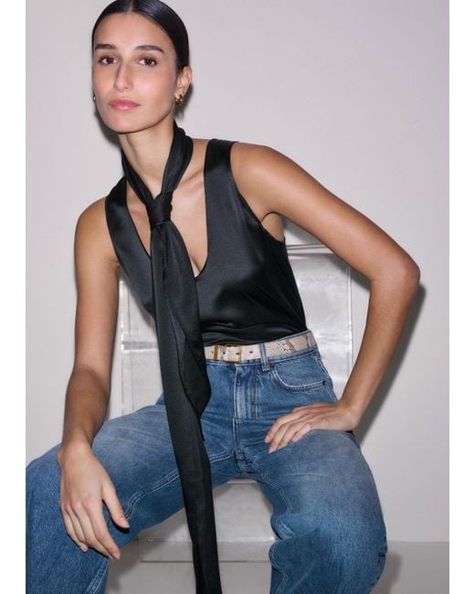 ME+EM Black Silk Satin Tank Top