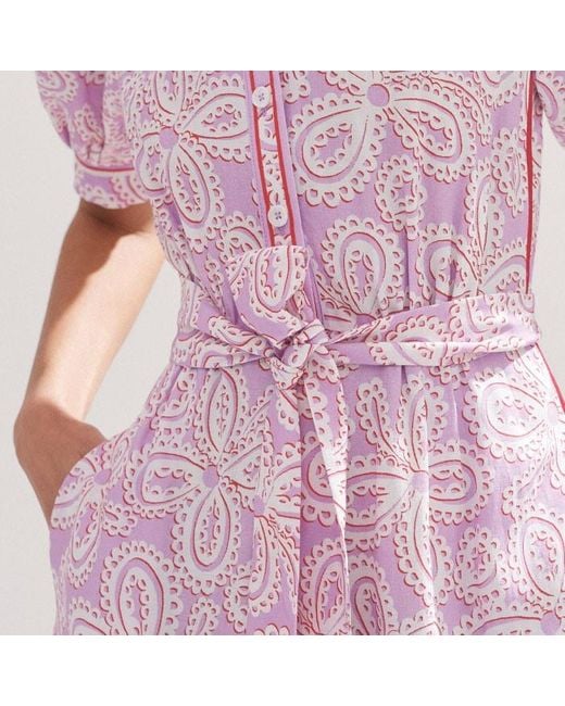 ME+EM Pink Linen-blend Lace Midi Shirt Dress + Belt