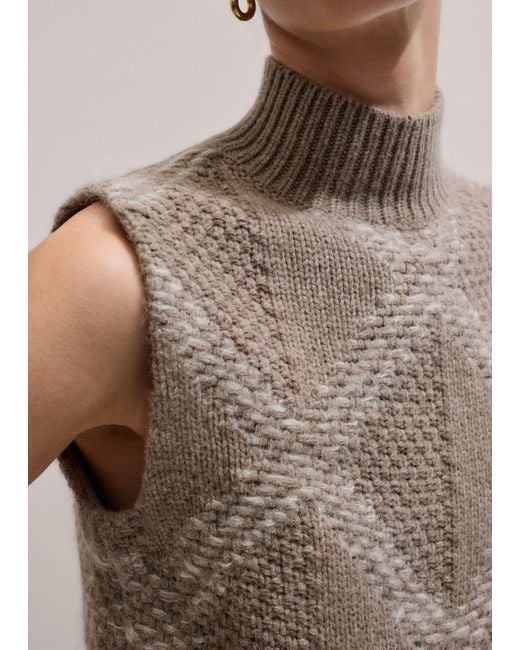 ME+EM Natural Statement Textured Argyle Vest