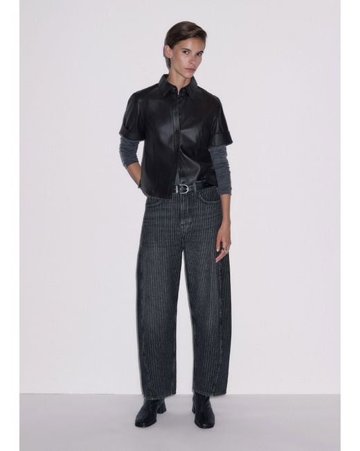 ME+EM Black Straight Leather Shirt