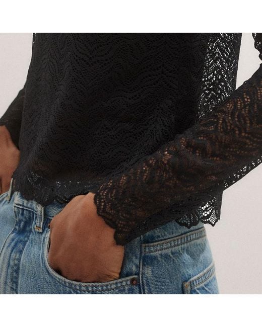 ME+EM Black Lace Crew Neck Top