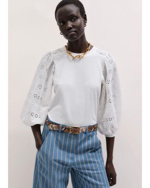 ME+EM White Broderie Anglaise Balloon Sleeve Top