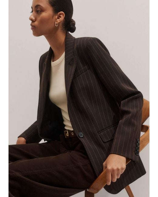 ME+EM Black Sharp Shoulder Pinstripe Blazer