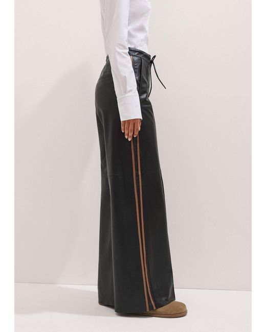 ME+EM Black Leather Sporty Wide-Leg Track Pant