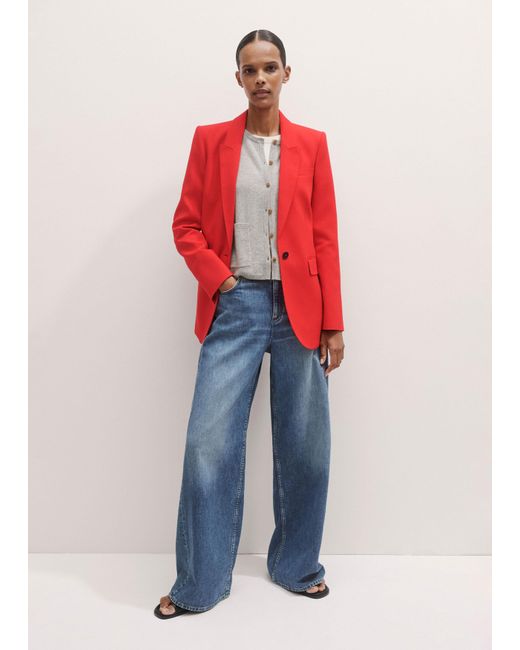 ME+EM Red Pop Color Sharp Shoulder Straight Blazer