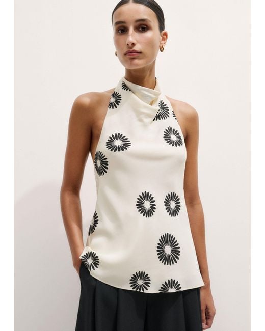 ME+EM Natural Silk Modern Daisy Print Halterneck Top