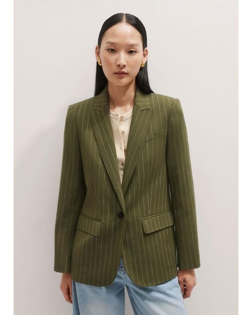 ME+EM Gray Pinstripe Sharp Shoulder Blazer