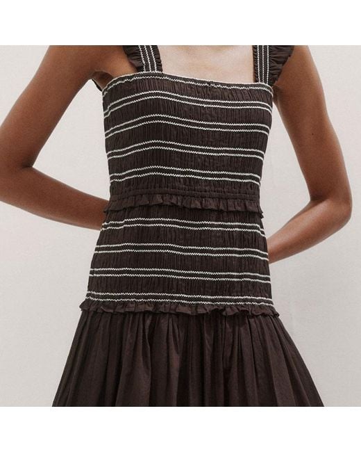 ME+EM Black Cotton Poplin Contrast Stitch Midi Dress