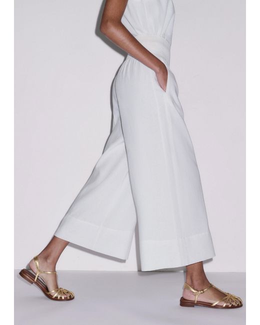 ME+EM Multicolor Crease-Less Linen Shirred Waist Culotte