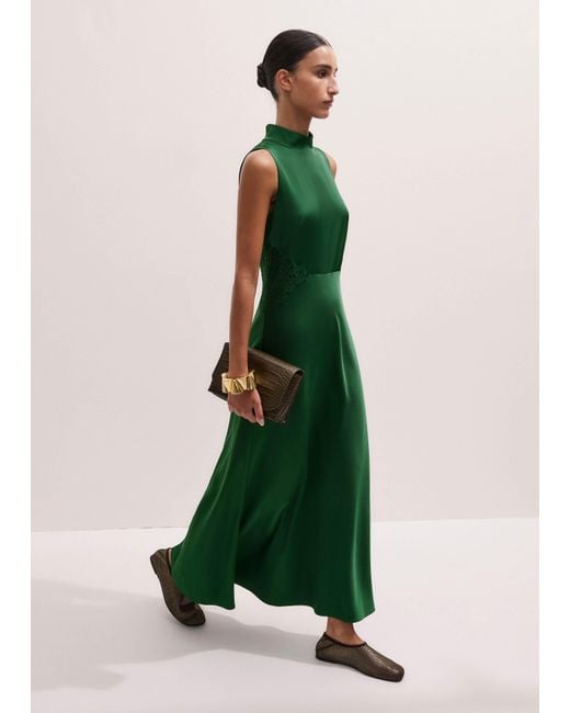 ME+EM Green Satin Back Crepe Lace Detail Maxi Dress