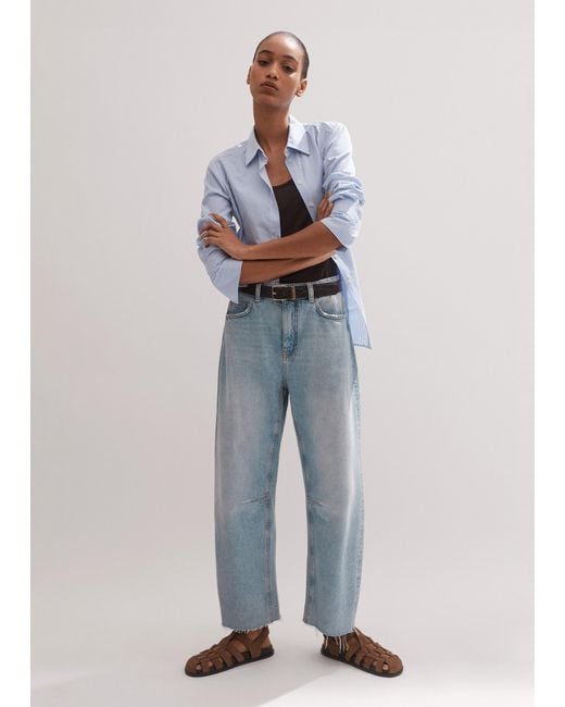 ME+EM Blue Frayed Hem Engineered-Leg Jean