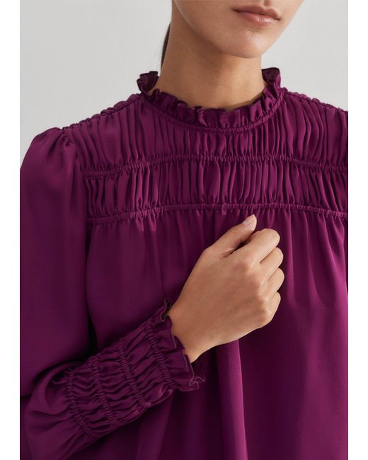 ME+EM Purple Silk High-Neck Swing Blouse