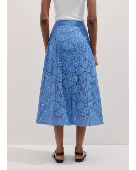 ME+EM Blue Lace A-Line Midi Skirt