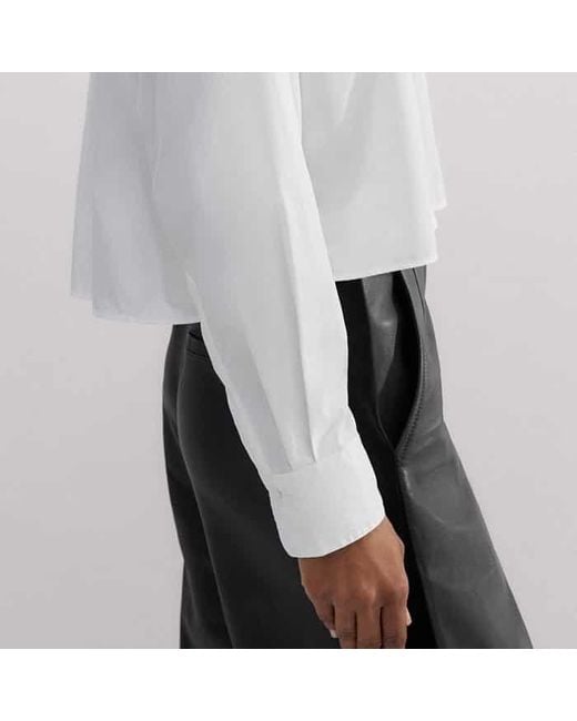 ME+EM Gray Cotton Bib Detail Crop Shirt