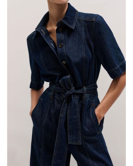 ME+EM Blue Relaxed Wide Leg Jumpsuit + Belt